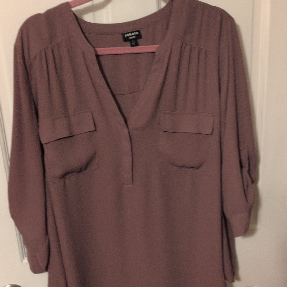 Torrid Dusty Rose Blouse with Roll-Up Sleeves